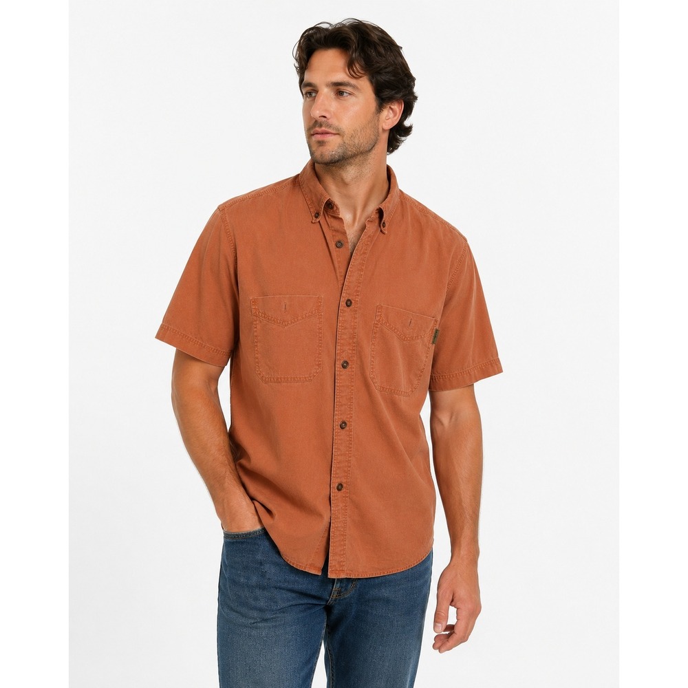 Woolrich Short Sleeve Button Up Shirt Mens M Paprika Burnt Orange Workwear
